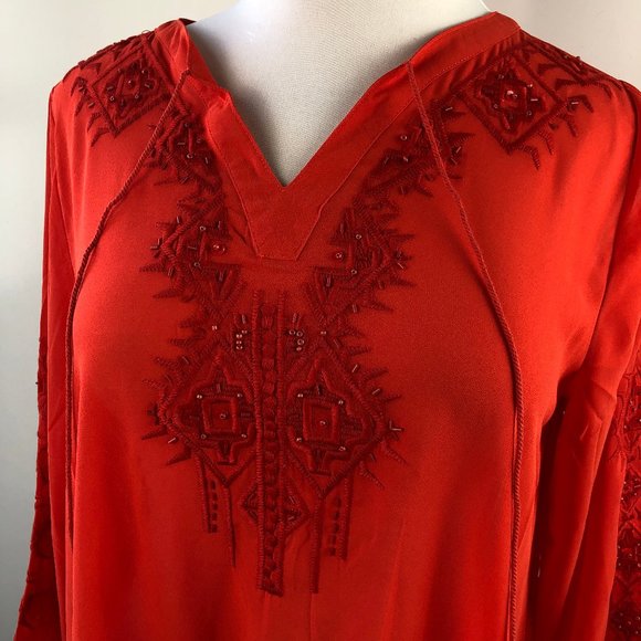 Lane Bryant Artist Top Beaded Embroidered Sheer Blouse Orange Red Size 14/16 - Picture 3 of 6